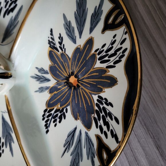 Hand Painted Tody Divided Dish With Gold Trim Made In Holland - Picture 3 of 6